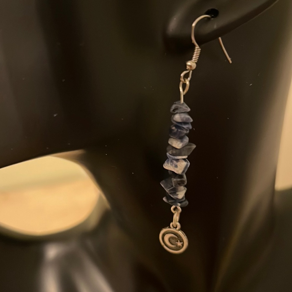 Natural Stone Dangle Earrings With Moon Star Charm 17$